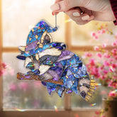 Sleeping Wizard Raccoon Acrylic Suncatcher, Stained Glass Style Magical Animal Window Hanging, Cute Halloween Fantasy Home Decor Gift